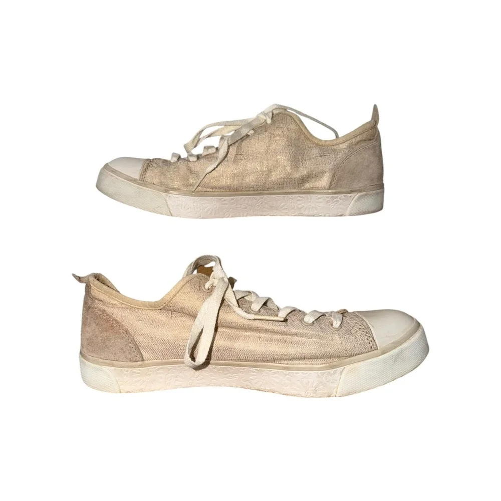 UGG Linen Canvas Lace Up Sneakers Beige Casual Comfort Shoes Women‎ 8.5 Metallic